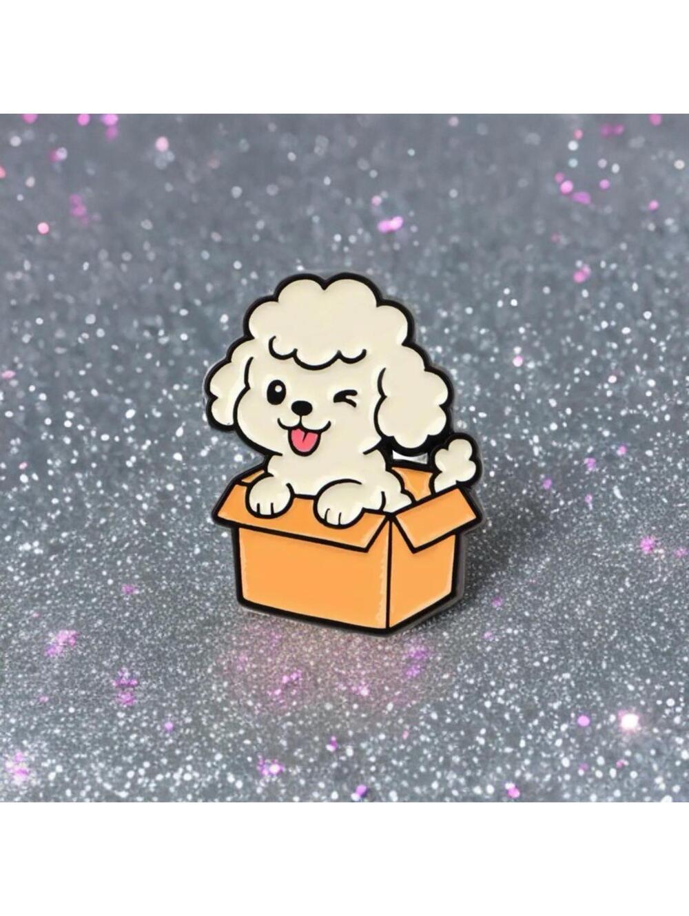 Lapel Pin - Cute White Poodle Dog Puppy In Box NWT